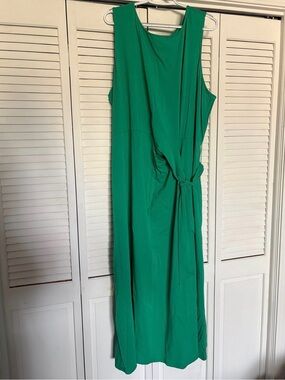 Lands end faux wrap Sleeveless Emerald Green Maxi Dress